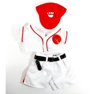 Bears2go 3 Piece Baseball Outfit White Red Shorts, Shirt & Hat NEW